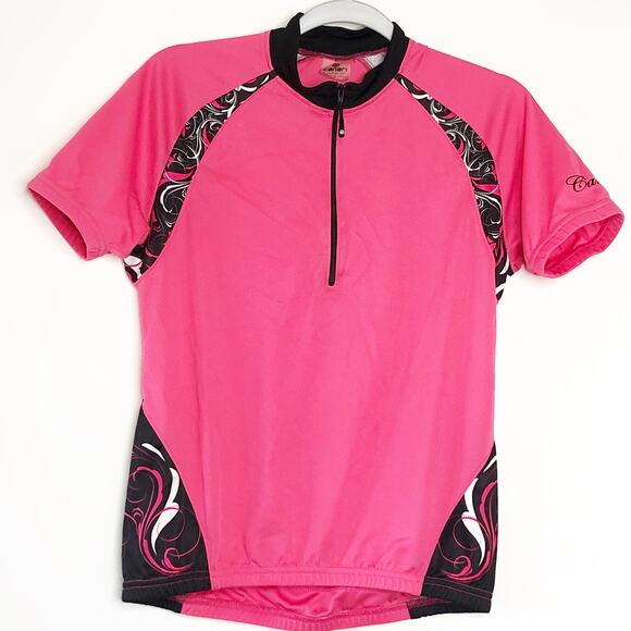 Canari Womens Biking Jersey Size Large Pink Black 1/4 Zip Short Sleeve - Picture 1 of 5